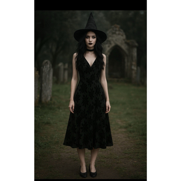 Vtg Y2K Fairy Slip Dress Velvet Floral SZ 6/S Whimsygoth Grunge Goth Homecoming - Picture 1 of 9